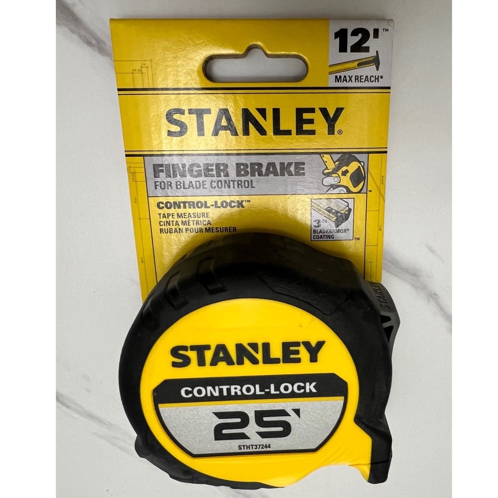 Stanley Control-Lock 25ft Tape Measure Finger Brake 12ft Reach STHT37244 Yellow - Picture 1 of 7
